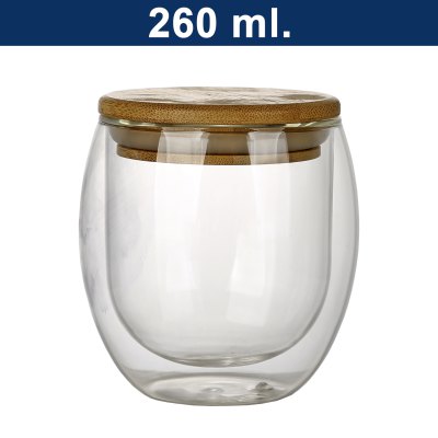 Vaso de vidrio doble pared con tapa de bamboo M7