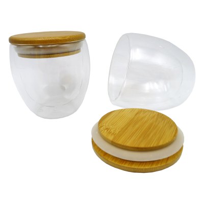 Imagen 2 de Vaso de vidrio doble pared con tapa de bamboo M7